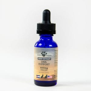 Earth Buddy hemp extract CBG oil for pets in a glass bottle with dropper