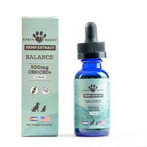 CBDa for dogs and cats combined with CBD in an even amount in blue bottle with light green box. CBDa is great for older dogs and cats.