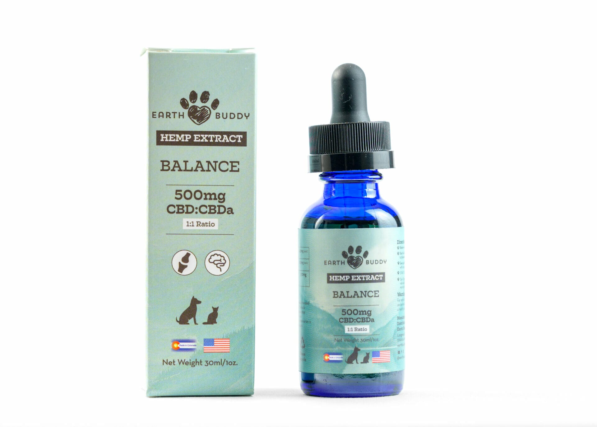 CBDa for dogs and cats combined with CBD in an even amount in blue bottle with light green box. CBDa is great for older dogs and cats.