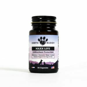 A bottle of Maxx Life Glutathione hemp capsules for dogs and cats.