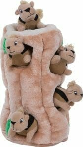 picture of outward hound hide a squirrel plush toy as recommended gift for pet owners