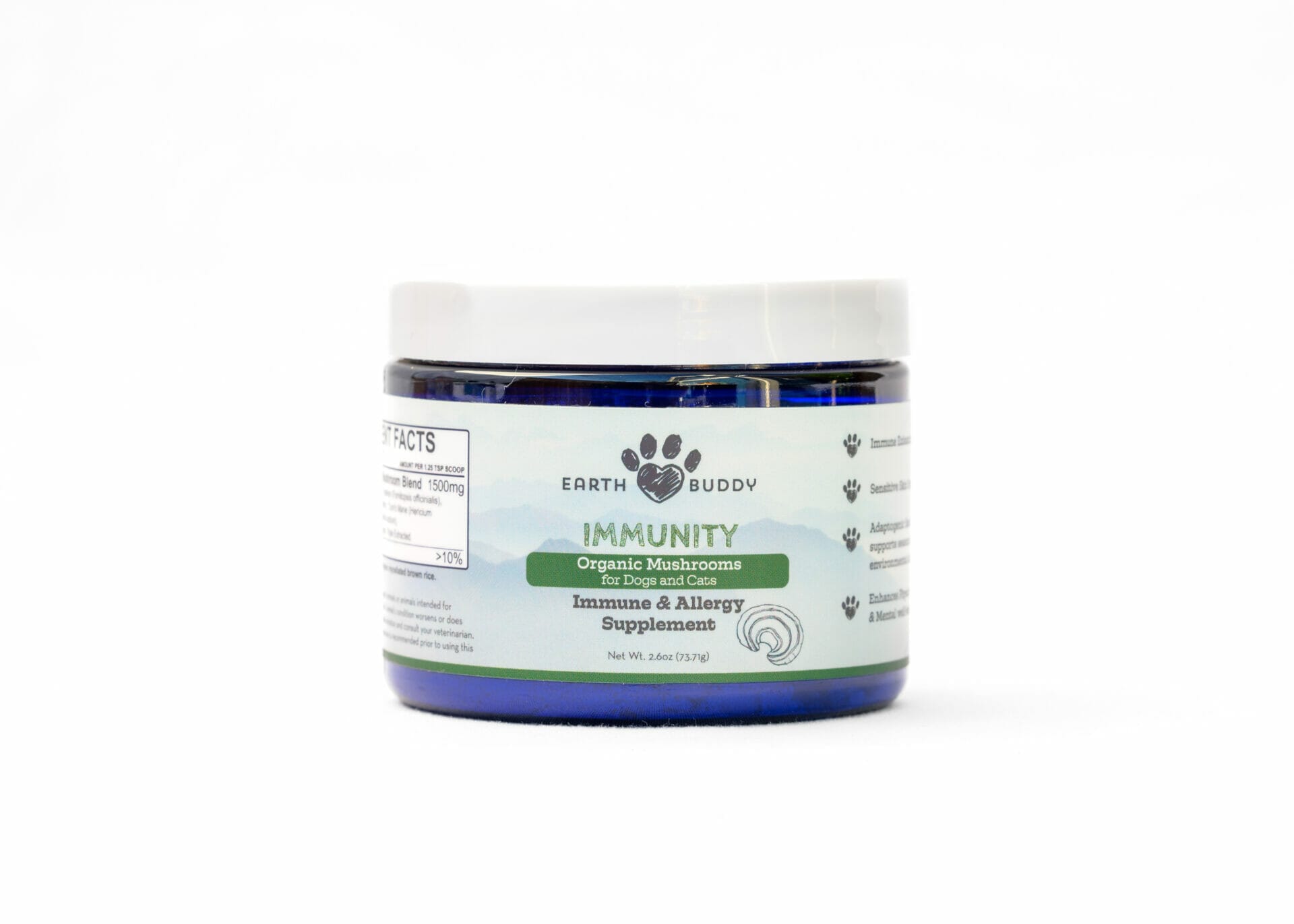 An allergy & immunity supplement for dogs powder made from functional mushrooms from Earth Buddy.