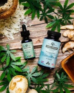 A CBDa tincture & mushroom capsules that are Earth Buddy's small dog joint supplements bundle.