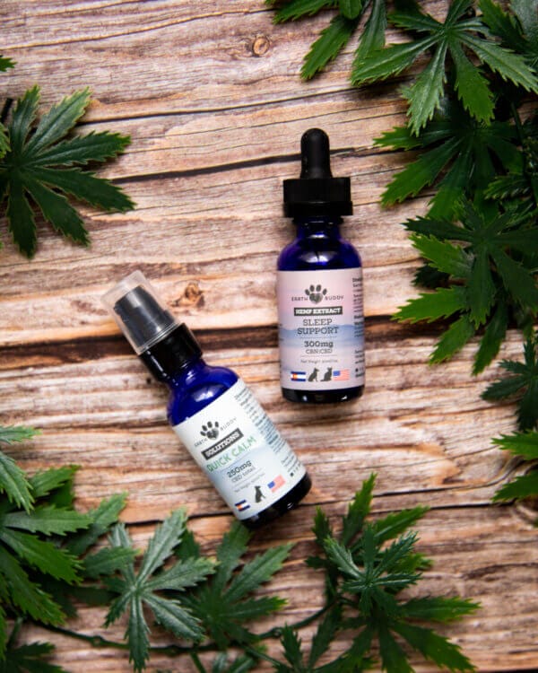 Earth Buddy Quick Calm & Sleep Support CBD products from the cat & dog calming supplements bundle.